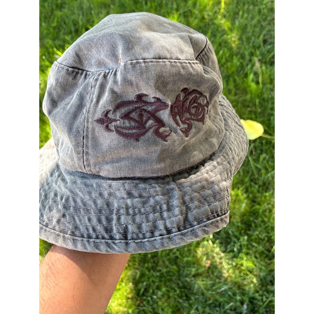Six Flags Theme Parks Vintage Washed Gray Bucket Hat Embroidered Graphic Sz OSFM